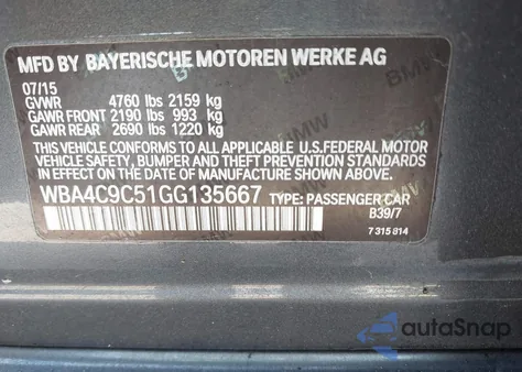 2016 BMW 428I Gran Coupe xDrive из США, поврежденный, VIN WBA4C9C51GG135667